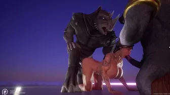 Muscle bimbo gets spitroasted by two giant horsecocks doubleanal wildlife pt5