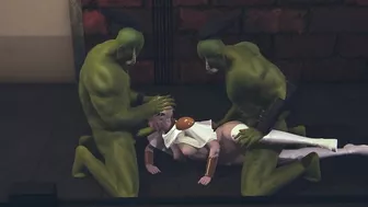 Orcs fucked light elf in pussy and mouth