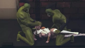 Orcs fucked light elf in pussy and mouth