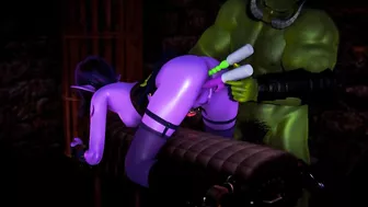 Orc fucked dark elf with anal and vaginal vibrators