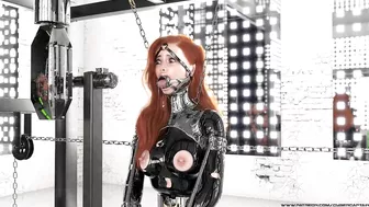 Ginger in Hardcore Metal Bondage and Latex Catsuit Waiting for Facefuck 3D BDSM Animation #2