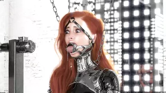 Ginger in Hardcore Metal Bondage and Latex Catsuit Waiting for Facefuck 3D BDSM Animation #2