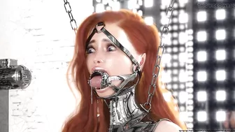 Ginger in Hardcore Metal Bondage and Latex Catsuit Waiting for Facefuck 3D BDSM Animation #2