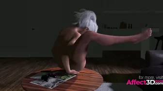 Big tits tattooed futanari babe masturbating at home in a 3d animation by Pina Colada