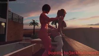 Futanari fucks a girl on the balcony